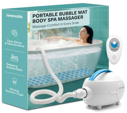 SereneLife Portable Spa Bubble Bath Massager - Thermal Spa Waterproof Non-Slip Mat with Suction Cup Bottom, Motorized Air Pump & Adjustable Bubble Settings - Remote Control Included - AZPHSPAMT24HT