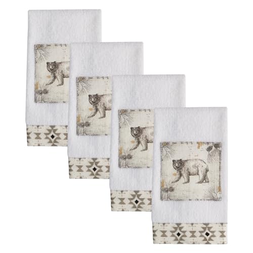 Park Designs Wild and Beautiful Fingertip Towel Set of 4 | 19" x 11" | Cotton Terry | Bear & Pinecone Print | Cabin Bath Decor - color: Wild and Beautiful Fingertip Towel