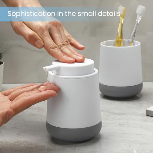 GAHEFY White Bathroom Countertop Accessories Set - Soap Dispenser and Toothbrush Holder with Silicone Boot,Vanity Tray (White Liquid) - color: White Liquid