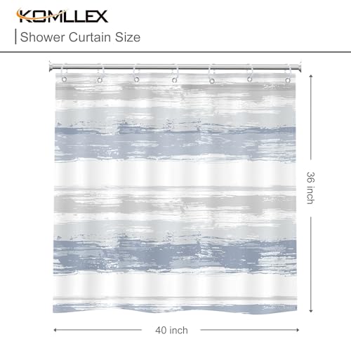 Abstract Blue Short Small Modern White Gray Bathroom Shower Curtain Set | 40Wx36H Striped Geometric design, waterproof HD print with fast-drying fabric and 12 hooks. - color: A1-blue Grey, size: 40"W x 36"L (Pack of 1)