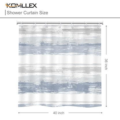 Abstract Blue Short Small Modern White Gray Bathroom Shower Curtain Set | 40Wx36H Striped Geometric design, waterproof HD print with fast-drying fabric and 12 hooks. - color: A1-blue Grey, size: 40"W x 36"L (Pack of 1)