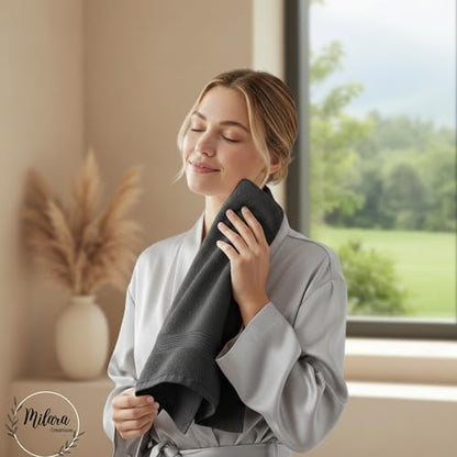 Milara Turkish Super-Plush Bathroom Hand Towels Set 2-Piece | Premium Cotton Hand Towels Set Absorbent, Durable with Hanging Loops | Anthracite (Dark Gray) Hand Towel, (16 x 30 Inches) - color: Anthracite (Dark Gray), size: Hand Towel (2 Pcs) - 16" x 30"