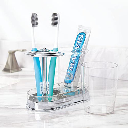 mDesign Plastic Toothpaste and Toothbrush Holder Center with Cup/Cover - Organizer for Bathroom Vanity Countertop - Holds Paste, Floss, Accessories - Hyde Collection - Clear - color: Clear