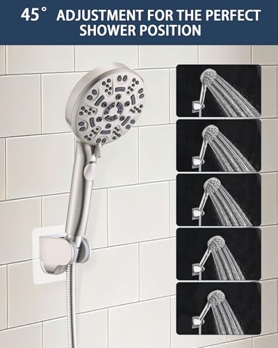 Handheld Shower Head Holder Super Strong Adhesive No Drill Adjustable Wall Mount for Hand Held Wand, Ideal for Kids, Elderly, and Short Users (Brushed Nickel) - color: Brushed Nickel