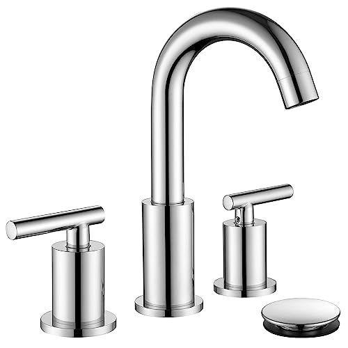 ChiLDano 8 in Widespread 2 Handle Chrome Bathroom Faucet for Sink 3 Hole | Polished Chrome Vanity Faucet for Bathroom Sink 3 Hole with Pop Up Drain and Supply Hose, Wide Spread Sink Faucet - color: Chrome