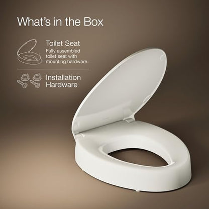 KOHLER 25875-96 Hyten 3" Height, Elevated Soft Close Elongated Toilet Seat, Contoured Seat with Grip-Tight Bumpers, Quick-Attach Hardware, No Slam Toilet Seat, Biscuit - color: Biscuit, size: Elongated