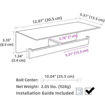 Gunmetal Gray Double Toilet Paper Holder with Shelf, 304 Stainless Steel Bathroom Tissue Roll Holder, Wall Mounted Paper Dispenser for Bathroom Kitchen, Fits Mega Rolls - color: Gun Gray, size: Double Rod