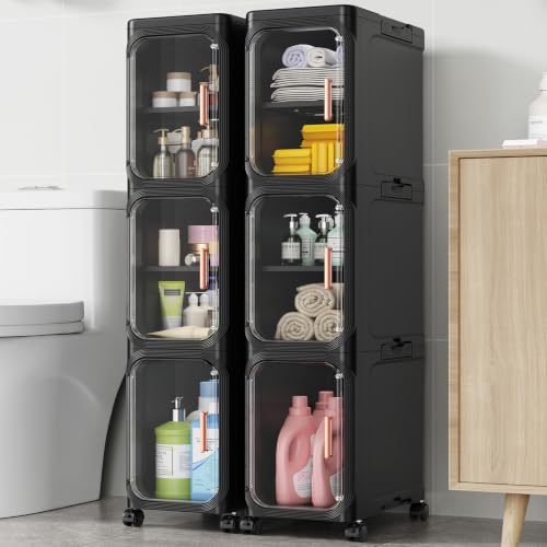 BROVIEW 6-Tier Narrow Storage Cabinet Organizer Slim Bathroom Cabinets,Adjustable Fridge & Vanity Gap Storage, Black - color: Black, size: 6-Tier-8.5"W