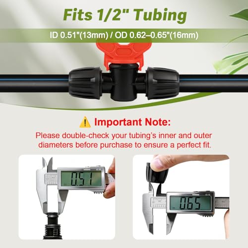 12 Pack 1/2 Inch Drip Irrigation Valve Fittings (1/2" ID x 0.6-0.65" OD), 1/2'' Dripline Barbed Shut Off Valve Connectors with Anti-Drop Lock Nuts for Garden Lawn Irrigation System Connection - size: 1/2" Nut Valve-12P