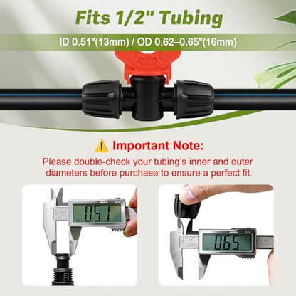 12 Pack 1/2 Inch Drip Irrigation Valve Fittings (1/2" ID x 0.6-0.65" OD), 1/2'' Dripline Barbed Shut Off Valve Connectors with Anti-Drop Lock Nuts for Garden Lawn Irrigation System Connection - size: 1/2" Nut Valve-12P
