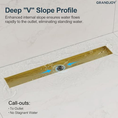24 Inch Linear Shower Drain, Brushed Gold Rectangular Floor Drain with Removable Grate, SUS304 Stainless Steel, High Flow Capacity and cUPC Certified - color: Brushed Gold, size: 24