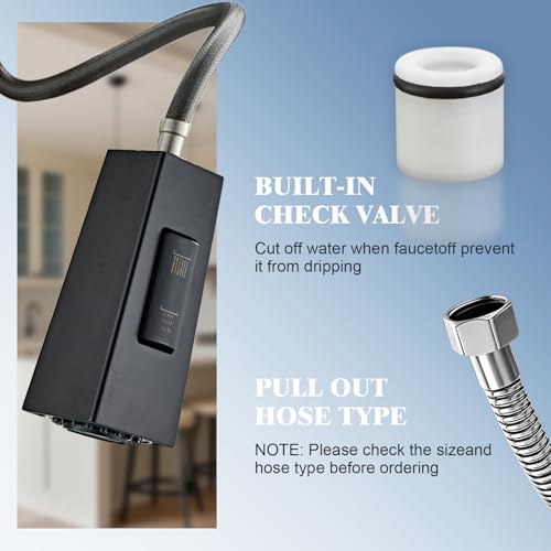 Square Kitchen Faucet Head Replacement Part, G1/2 (13/16" Male Thread) Pull Down Pull Out Sink Sprayer Nozzle, 2-Mode Stream & Spray Tap Spout Only, Splash-Free & Anti-Clog,Matte Black - color: High Pressure Spray Head - Matte Black
