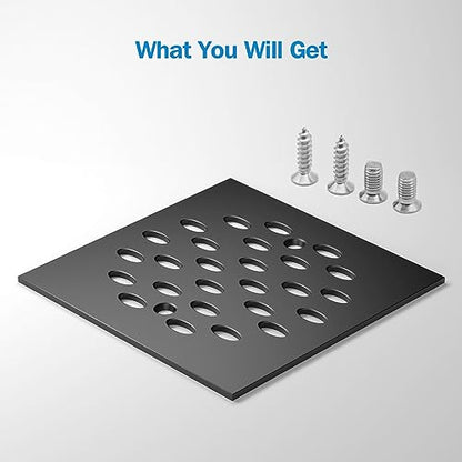 YFZGZA 4-1/4" Screw-in Square Floor Drain Cover | Shower Strainer Grate Drain Replacement Cover,Easy to Install, Removable Sus304 Stainless Steel