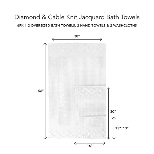 Texere 100% Organic Cotton Diamond Jacquard 700 GSM Luxury Bath Towel Sets, Soft and Absorbent Hotel Quality, Bath Towels, Hand Towels, Washcloths (Diamond, Bright White, 6 Piece) - color: Bright White (Diamond)
