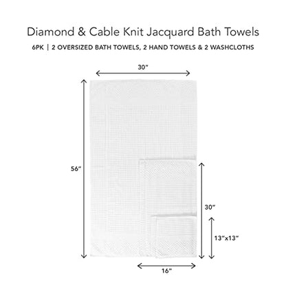 Texere 100% Organic Cotton Diamond Jacquard 700 GSM Luxury Bath Towel Sets, Soft and Absorbent Hotel Quality, Bath Towels, Hand Towels, Washcloths (Diamond, Bright White, 6 Piece) - color: Bright White (Diamond)