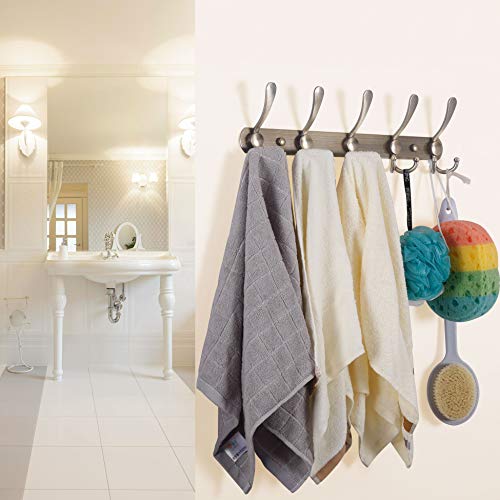WEBI Coat Rack Wall Mount,Coat Hanger Wall,Coat Hooks Wall Mounted,Hook Rack Rail,5 Triple Hooks for Hanging Clothes,Hats,Jacket,Bronze,2 Packs - color: Bronze, size: 2 Pack