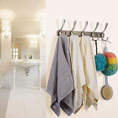 WEBI Coat Rack Wall Mount,Coat Hanger Wall,Coat Hooks Wall Mounted,Hook Rack Rail,5 Triple Hooks for Hanging Clothes,Hats,Jacket,Bronze,2 Packs - color: Bronze, size: 2 Pack