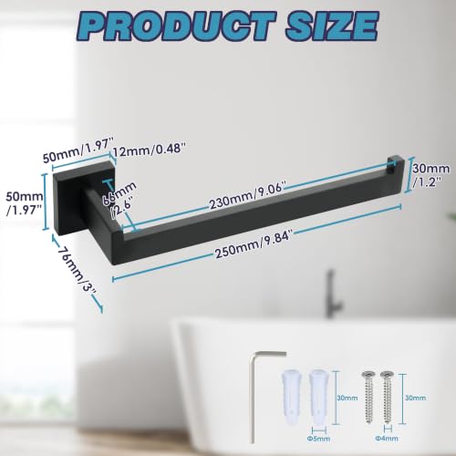 Alise Hand Towel Holder Towel Bar for Bathroom Wall Mount,Matte Black | SUS304 Stainless Steel Towel Ring Square Towel Hanger Towel Rack for Bathroom Lavatory Kitchen - color: Matte Black