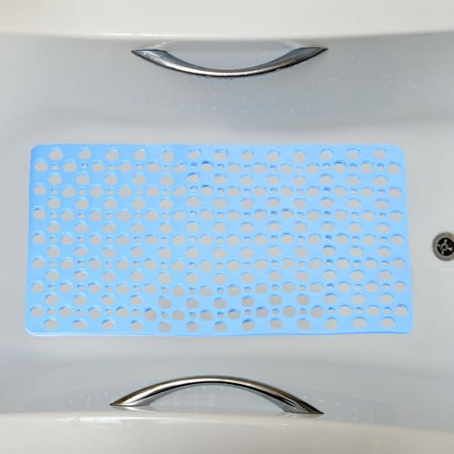 HARFINGTON 2pcs Nonslip Bathtub Mat 29.5"x17" TPE Anti-Slip Washable Tub Shower Mats with Suction Cups and Drain Holes for Bathroom Kitchen Bathtub Treads Stairs, Blue