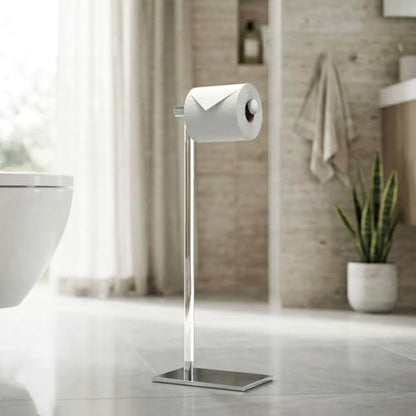 Gatco 1331C Modern Rectangle Base Freestanding Toilet Paper Holder, Chrome/Acrylic, Weighted Base Bathroom Tissue Stand 22.25" - color: Chrome/Acrylic, 22.25"h