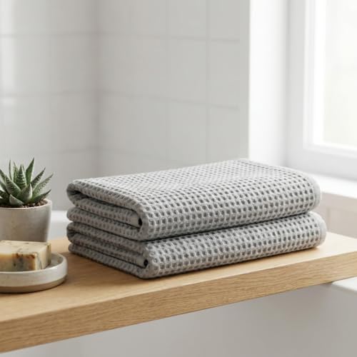 Bamboo Viscose Waffle Bath Towels - Pack of 4 - Grey - 250 GSM – 100% Viscose Derived from Bamboo - Quick-Dry Waffle Weave - Spa & Gym Ready - Oeko-TEX Certified – Absorbent - Breathable - color: Grey