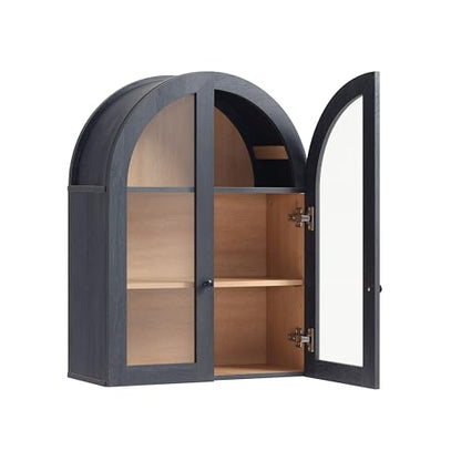 Bathroom Arched Wall Cabinet, 23.5'' Wide Medicine Cabinet, Wall Mount with Glass Doors & Adjustable Shelves, Over the Toilet Storage Cabinet for Laundry Room, Bedroom, Kitchen, Grey Black - color: Grey Black