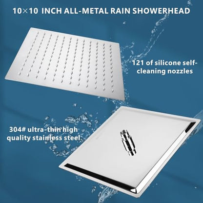 Voolan 10" Square Rain Shower Head with 14" Extension Arm, Adjustable Angle and Height, Stainless Steel Bathroom High Pressure Rainfall showerhead, 2.5GPM Chrome - color: Chrome