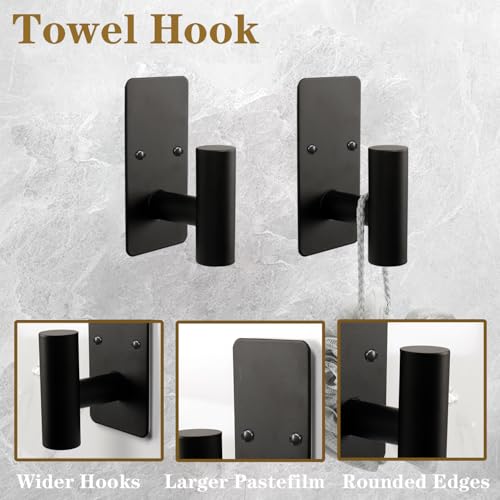 5 PCS Self Adhesive Bathroom Hardware Set, Stainless Steel Towel Rack Set Include Adjustable 24In Bath Towel Bar+Toilet Paper Holder+3 Towel/Robe Hooks Bathroom Accessory(Matte Black) - color: Matte Black, size: 24 In-5 Pcs
