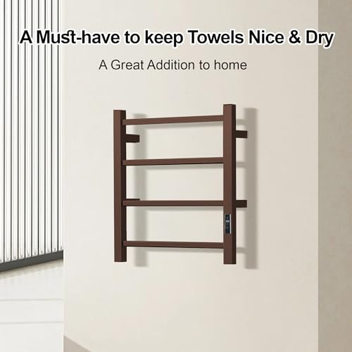Towel Warmer with Built-in Timer Bathroom Wall Mounted Bath Towel Heater Plug-in Electric Heated Towel Rack Stainless Steel Curved Oil Rubbed Drying Rack 19.68x17.71x4.33 inches Orb