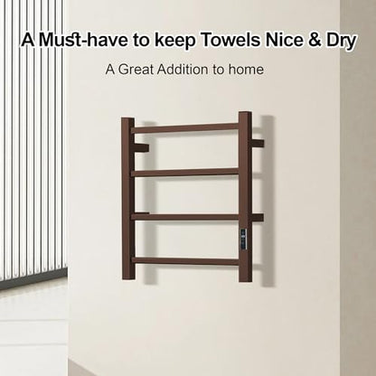 Towel Warmer with Built-in Timer Bathroom Wall Mounted Bath Towel Heater Plug-in Electric Heated Towel Rack Stainless Steel Curved Oil Rubbed Drying Rack 19.68x17.71x4.33 inches Orb
