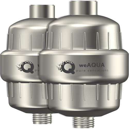 weAQUA Heavy Duty Shower Filter Family 2 PACK – 99% Removal for Hard Water, Chlorine, Fluoride, Heavy Metals, Micro-life, Organics and More (Brushed Nickel) - color: 2 Pack Family - Nickel Brushed