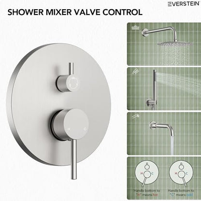 10" High-Pressure Rainfall Shower System with Handheld Spray, Wall Mount Bathroom Shower Faucet Set with Tub Spout (Brushed Nickel) - color: Brushed Nickel, style: With Tub Spout
