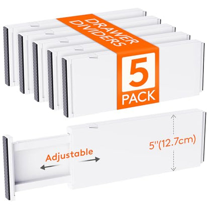 Lifewit 5" Tall Upgrade Drawer Dividers, Adjustable Deep Drawer Organizer | 13.5"-22" Expandable White Drawer Separator for Clothes, Dresser/Kitchen/Closet/Bedroom/Office Organization & Storage, 5 Pack - size: 5"H, 13.5-22"L