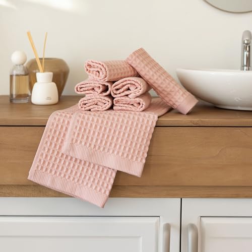 Waffle Washcloths Set of 8 Pink - Premium Quality 100% Turkish Cotton Face Washcloth, Soft Makeup Towel, Shower Cloth, Kitchen Towel (Light Pink, Set of 8 Washcloths) - color: Light Pink, size: Set of 8 Washcloths