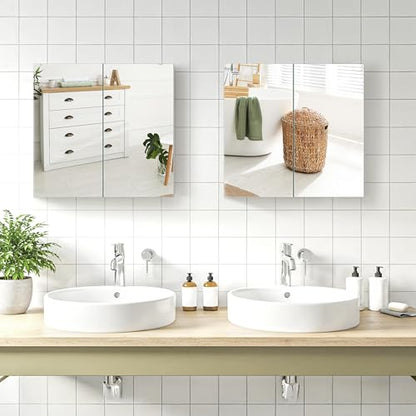 Yaheetech Bathroom Wall Mount Medicine Cabinet with Frameless Mirror Doors | Storage Cupboard with Adjustable Shelf for Living Room, Laundry Room, Mudroom, Bathroom Mirror Cabinet - style: 2 Doors