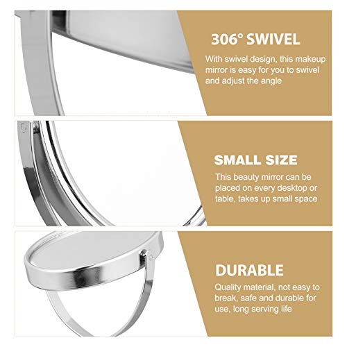 Desktop Swivel Bathroom Mirror Magnifying Cosmetic Mirror Vanity Mirror with Stand Desk Mirror Rotatable Double- Sided Round Swivel Mirror Mirror Metal Frame Mirror (Silver)
