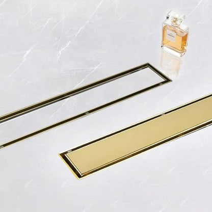 40" Linear Shower Drain Brushed Gold Drain with Tile Insert Grate | AISI 304 Stainless Steel Fast Drainage Rectangle Hidden Shower Trench,Detachable Hair Catcher Easy to install,Leveling Feet - color: Gold, size: 40 Inch (No Base)