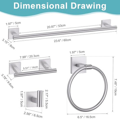 10 Pieces Brushed Nickel Towel Bar Set, Double Dase Toilet Paper Holder Bathroom Hardware Set, 23.6 Inch Stainless Steel Towel Rack for Bathroom Wall Mounted - color: Brushed Nickel, size: 10pieces B