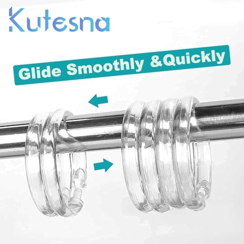 Kutesna 48PCS Shower Curtain Hooks,Clear Plastic Shower Curtain Rings | O Shape Shower Hooks,Easy to Snap Closure,Rust Proof Anti-Drop,Smooth Sliding Curtain Hooks for Bathroom Shower Rods Curtains