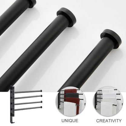 Gatuida Heavy Duty Wall-Mounted 4-bar Swivel Towel Rack Industrial Rustic Towel Holder for Bathroom Storage Black Rotatable Multi-arm
