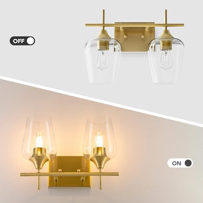VONLUCE 2 Light Bathroom Vanity Light Fixture,Brushed Gold | Wine Glass Shades, E26 Sockets, Easy to install, Vanity Lights for Bathroom Bedroom Hallway Living Room - color: Gold, size: 2-Light
