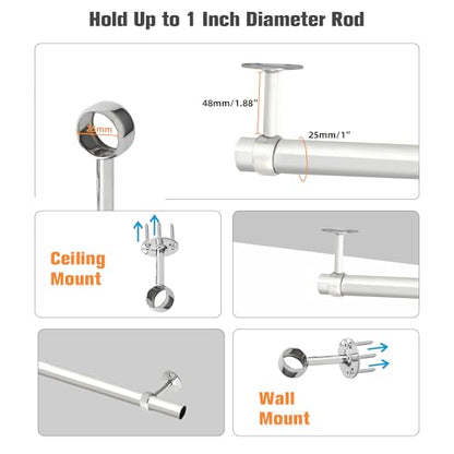 Alise Curtain Rod Holder Bracket 1''Dia,Closet Rod Holders Wall Mount,4Pcs | Ceiling Mounted Curtain Rod Flange Brackets,Ceiling Curtain Rods Brackets,for Bathroom Curtain,Stainless Steel,Chrome Finish - color: Chrome Finish, size: 25mm/1-Inch Dia.