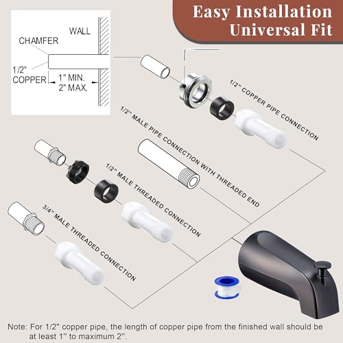 Dreyoo Tub Spout, Tub Faucet for Bathtub (Oil Rubbed Bronze,Simple) | Bathroom Bathtub Faucet with Adapters, Hex Wrench, Universal Faucet for Bathtub Fits 1/2" Copper Pipe, 1/2" IPS and 3/10" IPS - color: Oil Rubbed Bronze, style: Simple