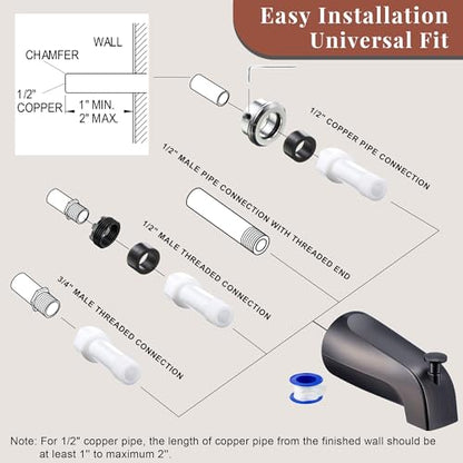 Dreyoo Tub Spout, Tub Faucet for Bathtub (Oil Rubbed Bronze,Simple) | Bathroom Bathtub Faucet with Adapters, Hex Wrench, Universal Faucet for Bathtub Fits 1/2" Copper Pipe, 1/2" IPS and 3/10" IPS - color: Oil Rubbed Bronze, style: Simple