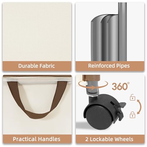 STORAGE MANIAC Rolling Laundry Hamper with Lid, 23.7 Gal (90 L) Large Tall Laundry Basket with Wheels & Handles, Aesthetic Dirty Clothes Hamper for Small Space, Dorm, Apartment, College, Beige - color: Beige