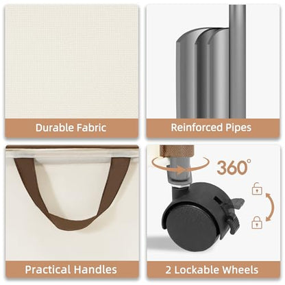 STORAGE MANIAC Rolling Laundry Hamper with Lid, 23.7 Gal (90 L) Large Tall Laundry Basket with Wheels & Handles, Aesthetic Dirty Clothes Hamper for Small Space, Dorm, Apartment, College, Beige - color: Beige