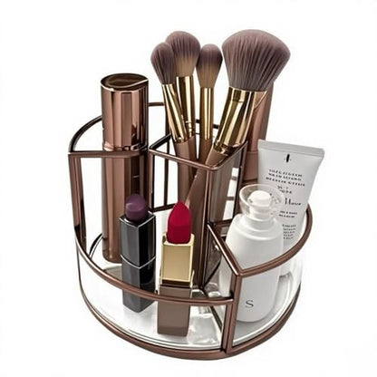 360° Rotate Makeup Brush Holder, Makeup Organizers Countertop, Perfume Tray, Bathroom Organizer and Storage for Eyeliner,Lipstick, Lazy Susan Organizer for Vanity Cabinet Dresser Bathroom (Brass)