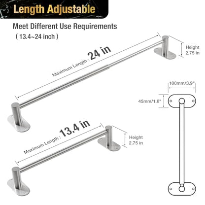 HITSLAM Self Adhesive and Screw Mounted Towel Bar, Adjustable 13.4-24 Inch Wall Mount Towel Holder, SUS304 Stainless Steel Bathroom Towel Rack, Brushed Nickel - color: Brushed Nickel