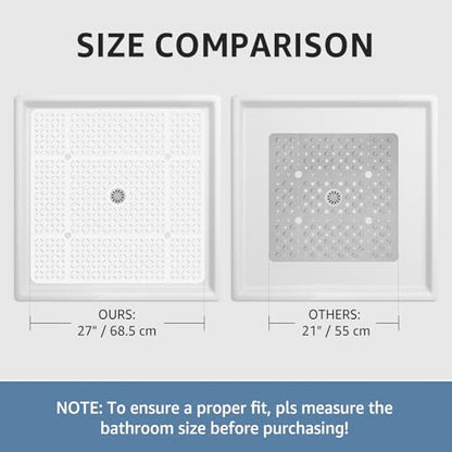 Yolife Square Shower Mat, 27" x 27" Large Shower Mat with Center Drain Hole, Soft TPE Non Slip Shower Mats for Inside Shower with Suction Cups, Anti Slip Washable Shower Floor Mat, White - color: White