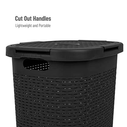 Mind Reader Slim Laundry Hamper with Lid, 60L Tall Clothes Basket, Narrow Tapered Design for Bathrooms, Closets and Laundry Rooms, Plastic, 2 Pack, Black - color: Black, size: 2-Pack